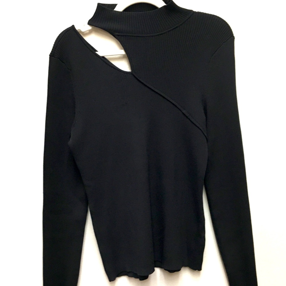 Halogen Cut Out Long Sleeve Blouse Large Black Stretchy